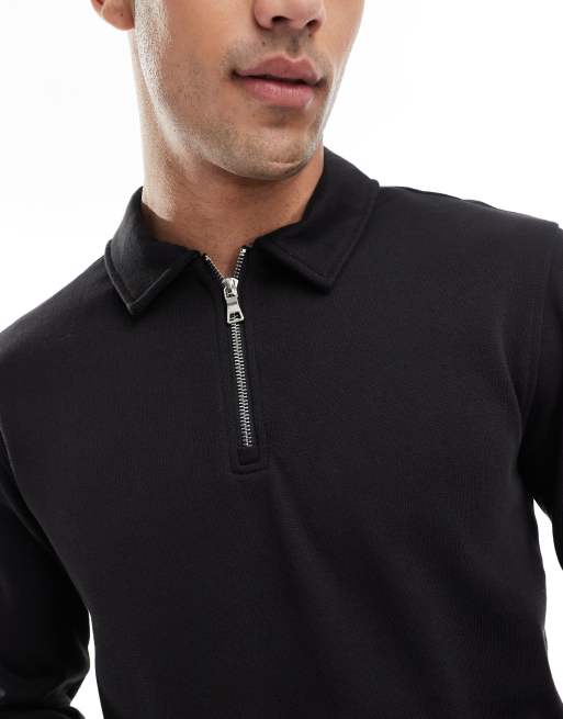ONLY & SONS – Sweatshirt in Schwarz mit kurzem Reißverschluss, 3 von 4