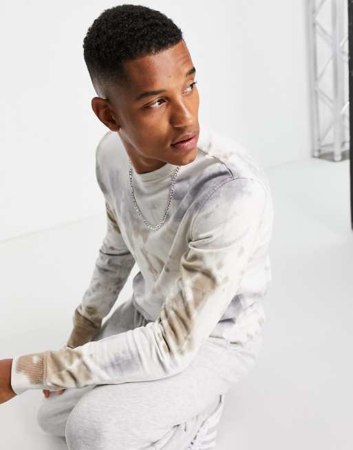 Only & Sons - Sweatshirt van katoen met tie-dye in wit en beige - WHITE