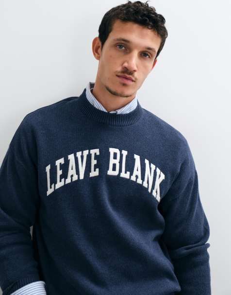 ONLY & SONS sweter o kroju boxy z okrągłym dekoltem i nadrukiem varsity leave blank w retro blue - view 1