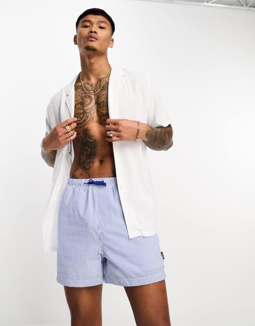 ONLY & SONS swim short in blue seersucker | ASOS