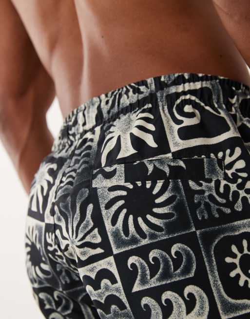 ONLY & SONS swim shorts in black and white block print, 3 of 5