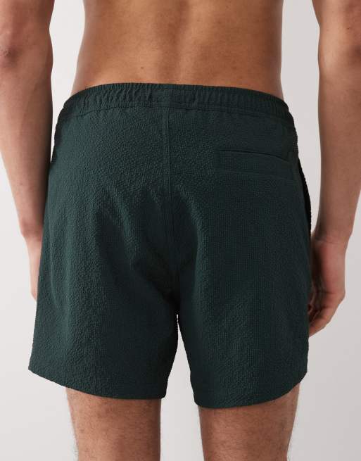 ONLY & SONS swim shorts in seersucker in deep green, 3 of 5