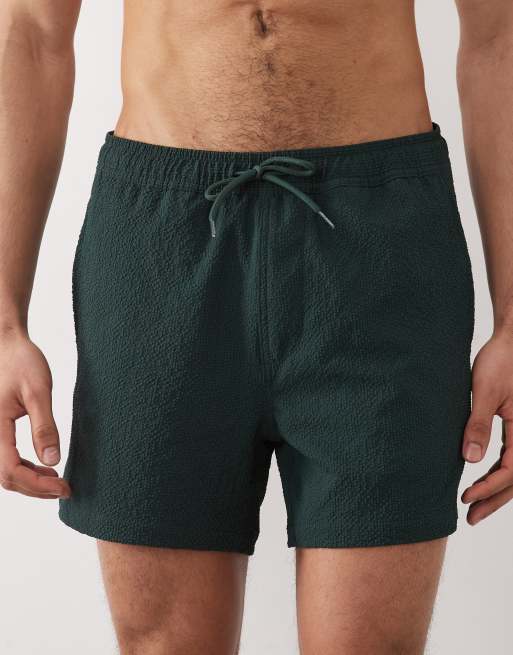 ONLY & SONS swim shorts in seersucker in deep green, 5 of 5