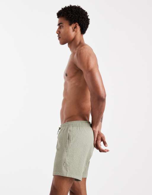 ONLY & SONS swim shorts in seersucker in sage green, 2 of 5