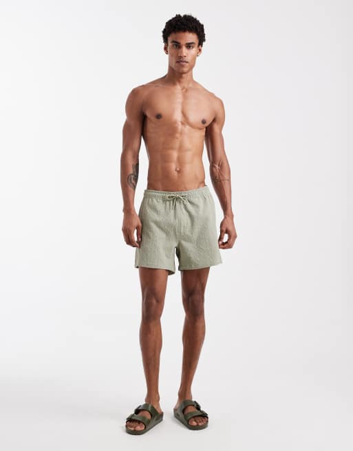 ONLY & SONS swim shorts in seersucker in sage green, 3 of 5