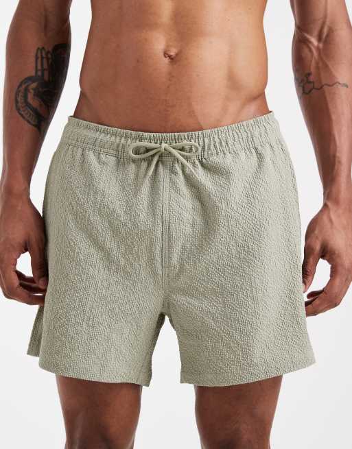 ONLY & SONS swim shorts in seersucker in sage green, 4 of 5