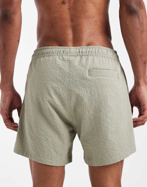 ONLY & SONS swim shorts in seersucker in sage green, 5 of 5