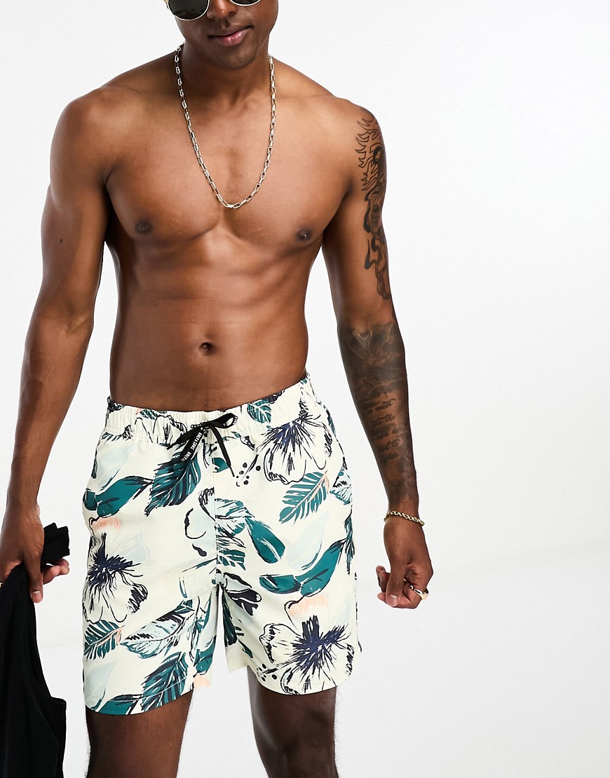 only & sons swimshorts in white floral print