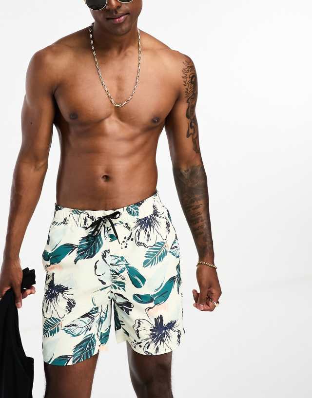 ONLY & SONS - swimshorts in white floral print