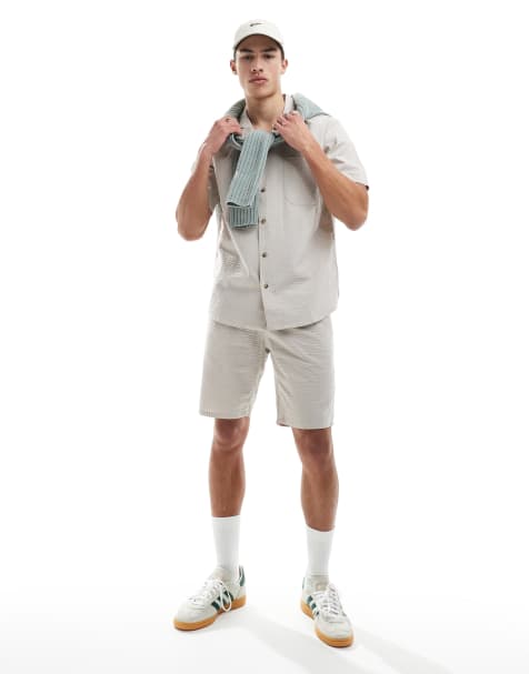 ONLY & SONS seersucker shirt co-ord in beige