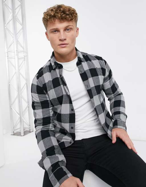 Only & Sons – Szara koszula ze szczotkowanej bawełny w kratę, 4 z 4