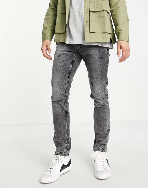 Only & Sons – Szare dopasowane jeansy z przetarciami