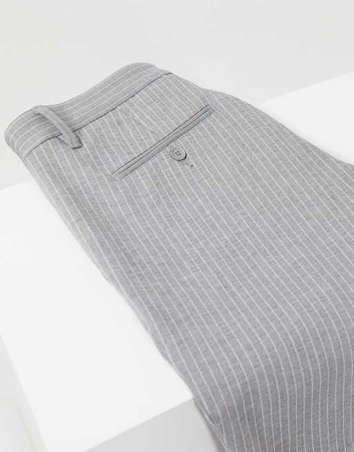 Only & Sons – Szare eleganckie spodnie w prążki ze stretchem, 3 z 4