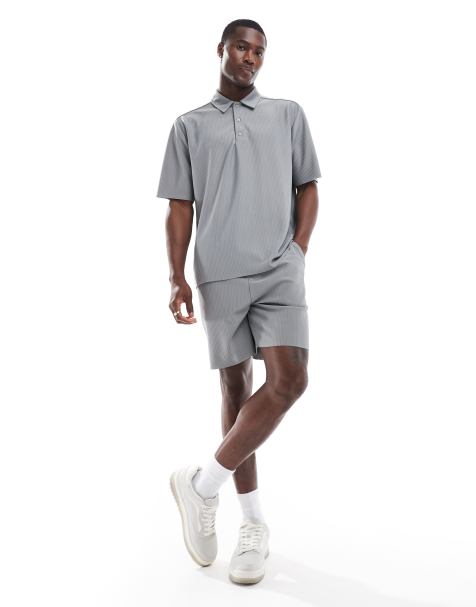 ONLY & SONS plisse short co-ord in grey