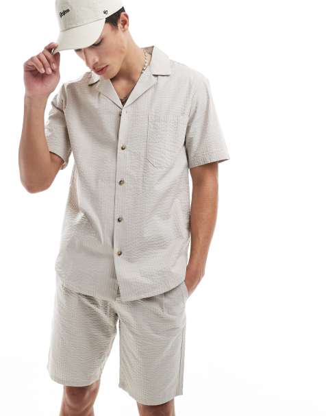 ONLY & SONS seersucker shorts co-ord in beige