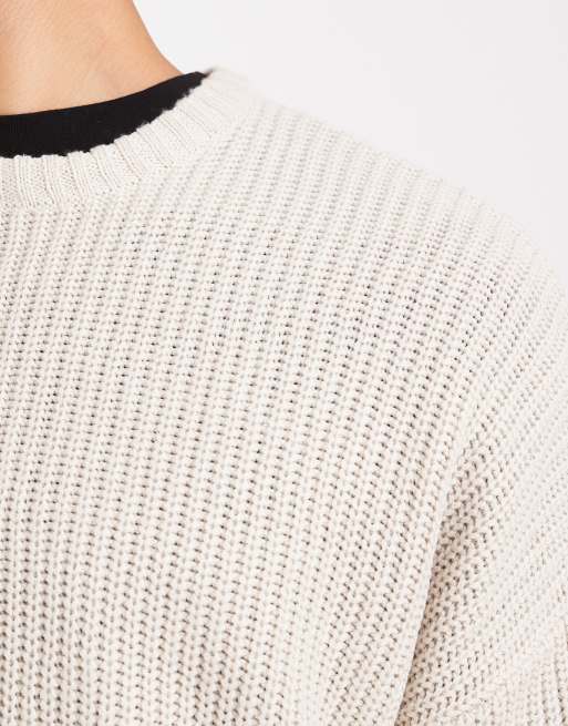 ONLY & SONS – Szarobeżowy prążkowany sweter oversize z dzianiny o splocie angielskim, 5 z 5