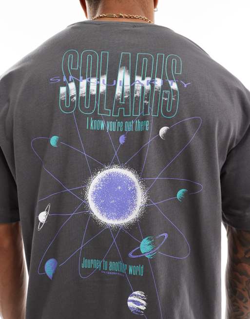 ONLY & SONS – Szary T-shirt oversize z nadrukiem Solaris na plecach, 3 z 4