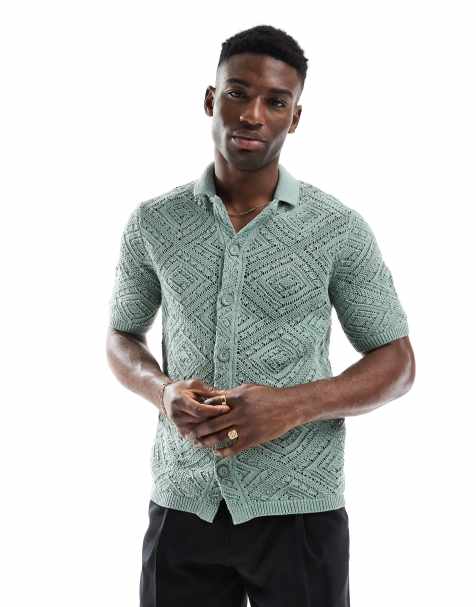 ONLY & SONS open knit shirt in sage green