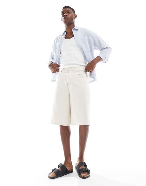 ONLY & SONS baggy fit longline denim short in ecru