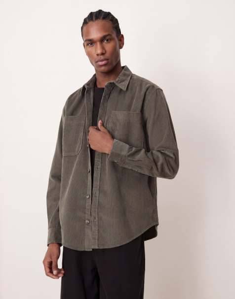 ONLY & SONS cord overshirt in dark sage