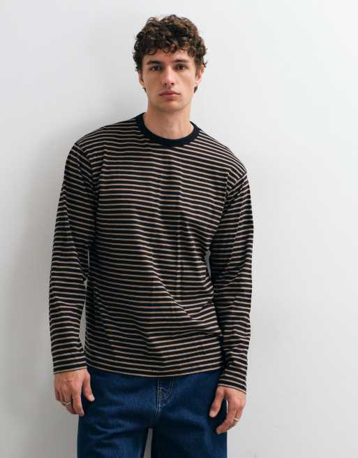 ONLY & SONS t-shirt à manches longues coupe relaxed à col rond à rayures noires et crème, 2 de 5