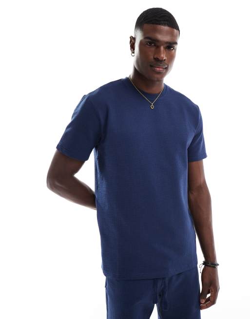 ONLY & SONS - T-shirt blu navy a nido d'ape a maniche corte in coordinato