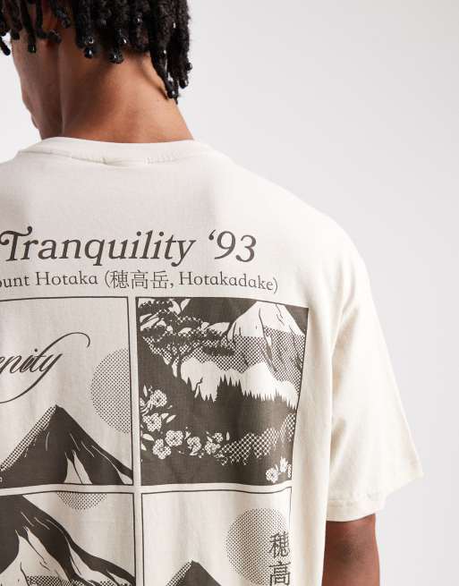 ONLY & SONS - T-shirt comoda beige con stampa di montagne sul retro, 5 di 5