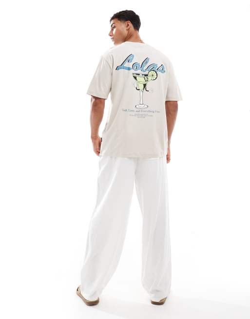 ONLY & SONS - T-shirt comoda beige con stampa "Lola's Marg" sul retro, 4 di 4