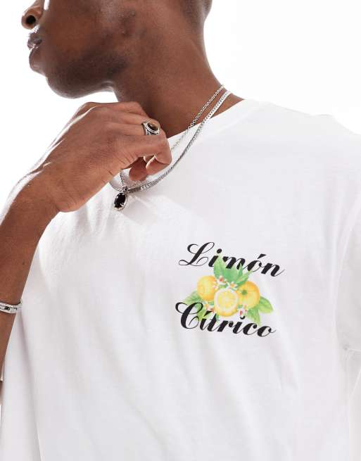ONLY & SONS - T-shirt comoda bianca con stampa di limoni sul retro, 3 di 4