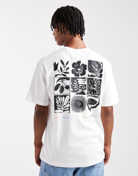 ONLY & SONS - T-shirt comoda bianca con stampa di quadrato a fiori sul retro - view 1