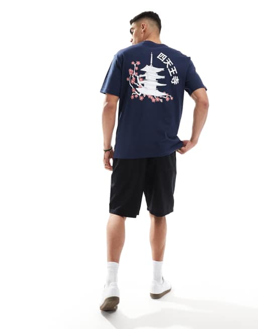 ONLY & SONS - T-shirt comoda blu navy con stampa di tempio