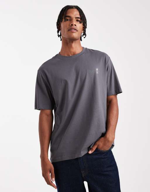 ONLY & SONS - T-shirt comoda grigio scuro con stampa di Monte Fuji sul retro, 3 di 5