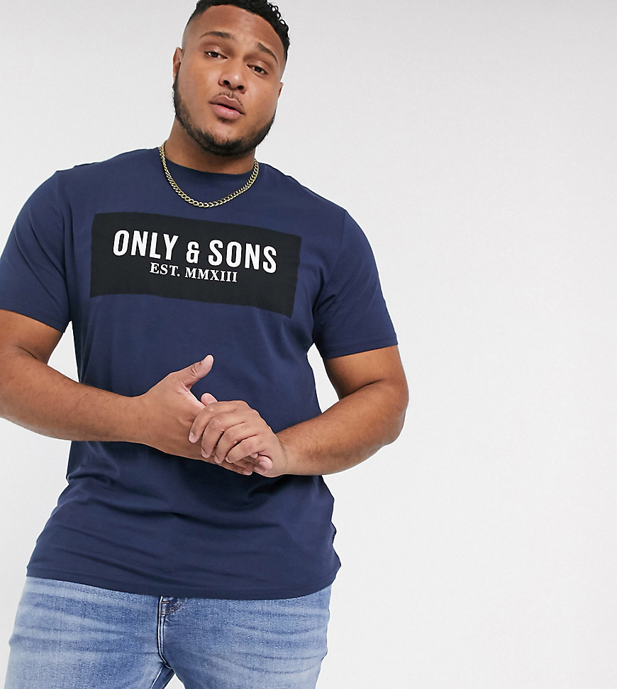 Only & Sons - T-shirt con grande logo sul petto blu navy
