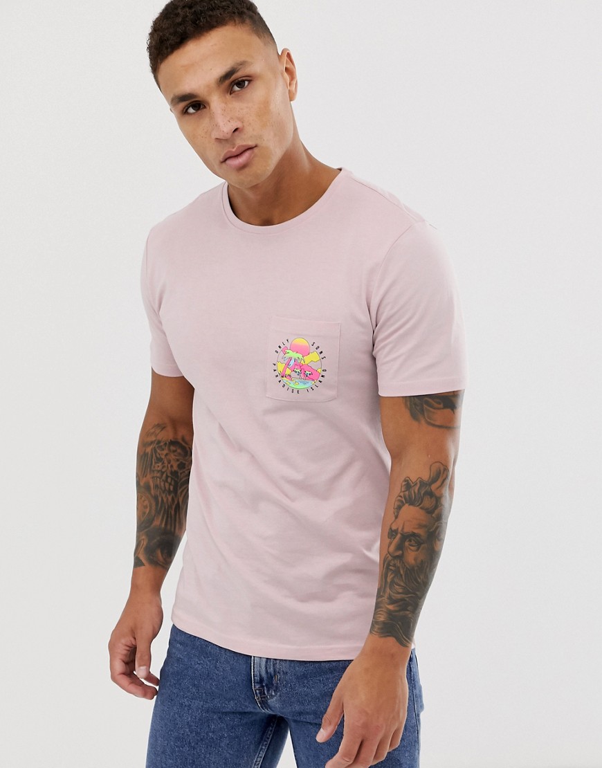 Only & Sons - T-shirt con tasca-Viola