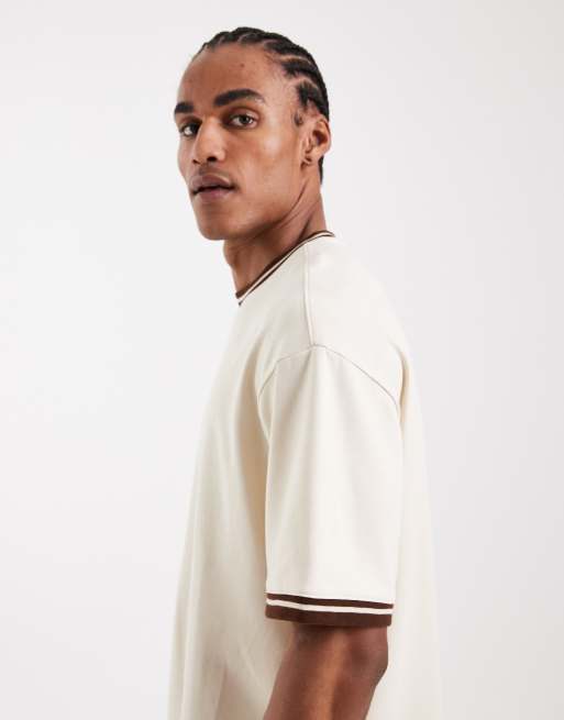 Only & Sons - T-shirt coupe carrée à couleur contrastante - Beige et marron, 4 de 5