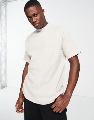 Only & Sons mock neck boxy waffle t-shirt in beige  - ASOS Price Checker