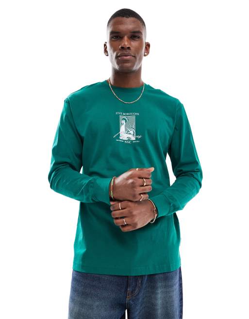 ONLY & SONS - T-shirt décontracté à manches longues et imprimé NYC - Vert, 2 de 4
