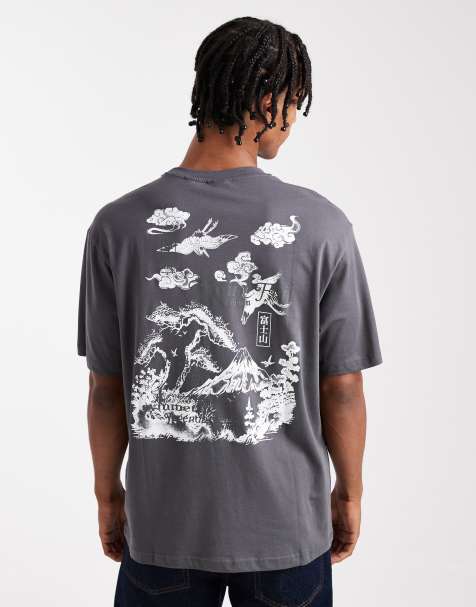 Only & Sons - T-shirt décontracté avec imprimé Mont Fuji au dos - Gris foncé - view 1