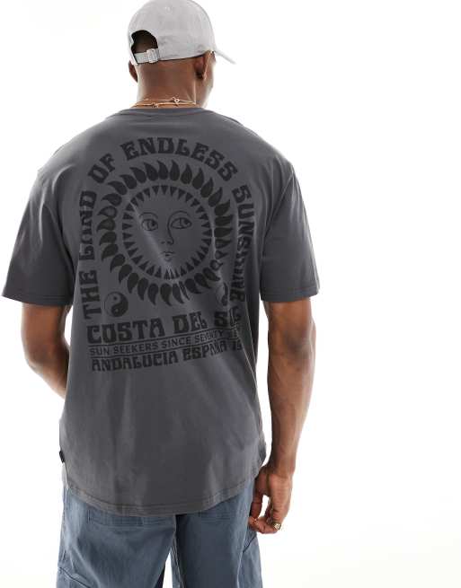 Only & Sons - T-shirt décontracté avec imprimé soleil au dos - Gris