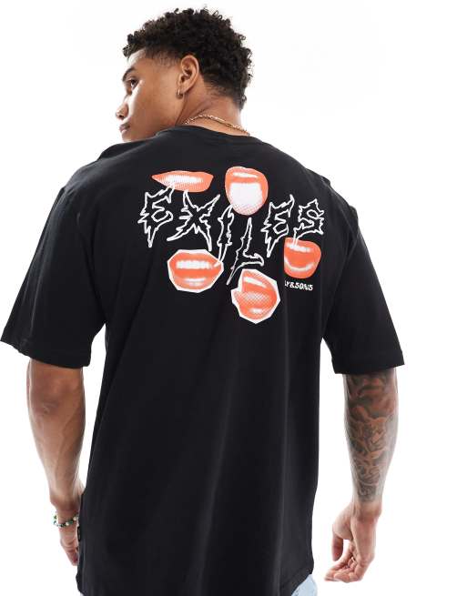 Only & Sons - T-shirt décontracté avec lèvres imprimées au dos - Noir