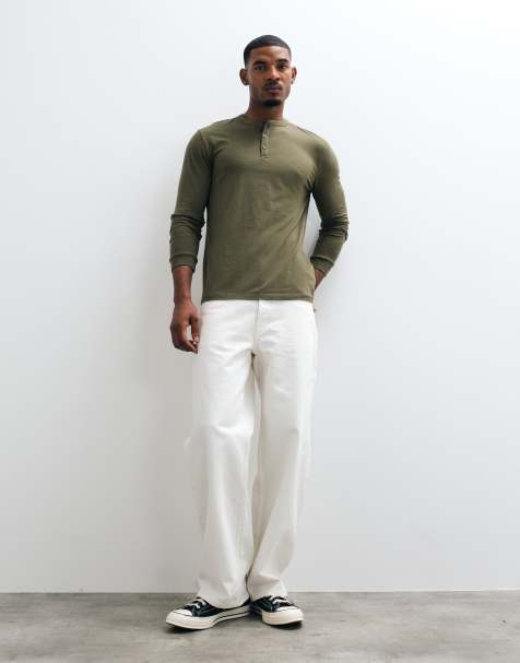 ONLY & SONS t-shirt henley à manches longues vert olive - view 1