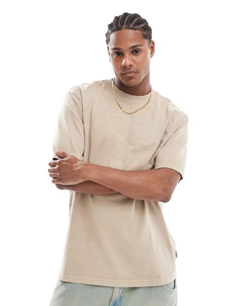 ONLY & SONS – T-Shirt in Beige mit Used-Details - view 1