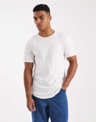 Only & Sons raw edge longline curve hem t-shirt in white - ASOS Price Checker