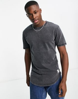 Only & Sons longline curve hem t-shirt in washed black - ASOS Price Checker