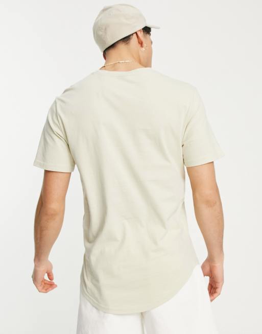 Only & Sons - T-shirt lunga beige con fondo arrotondato, 2 di 4