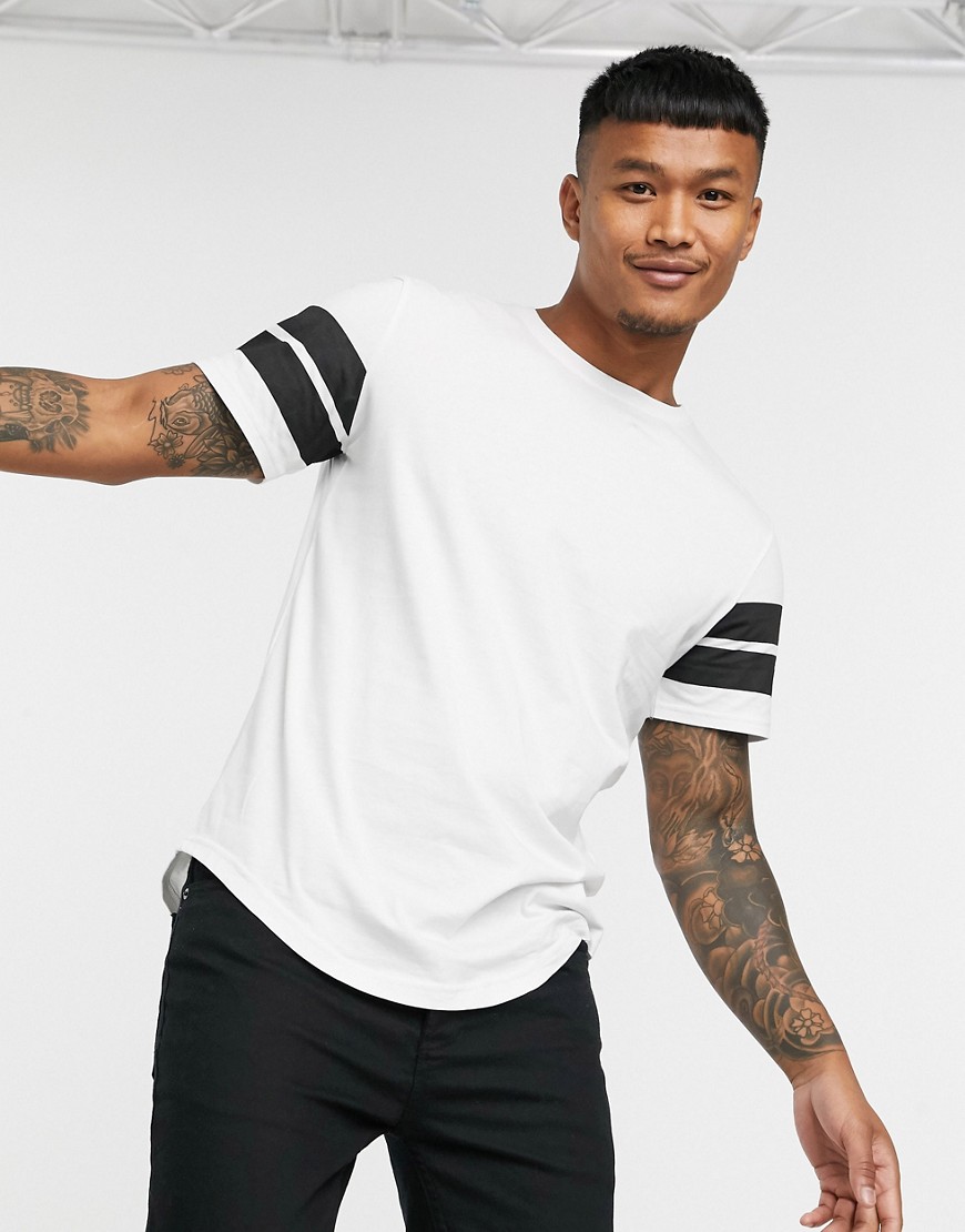 Only & Sons - T-shirt lunga bianca con righe sulle maniche-Bianco