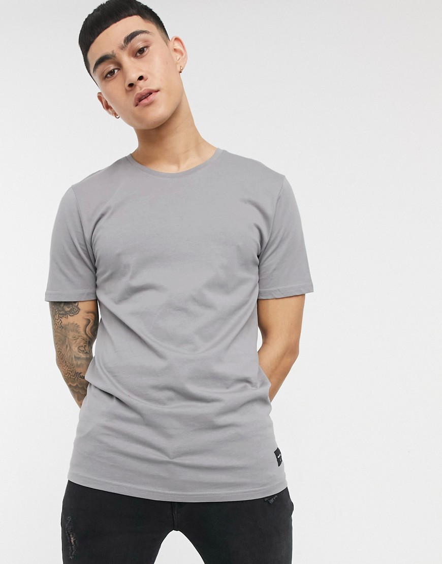 Only & Sons - T-shirt lunga grigia con fondo arrotondato-Grigio