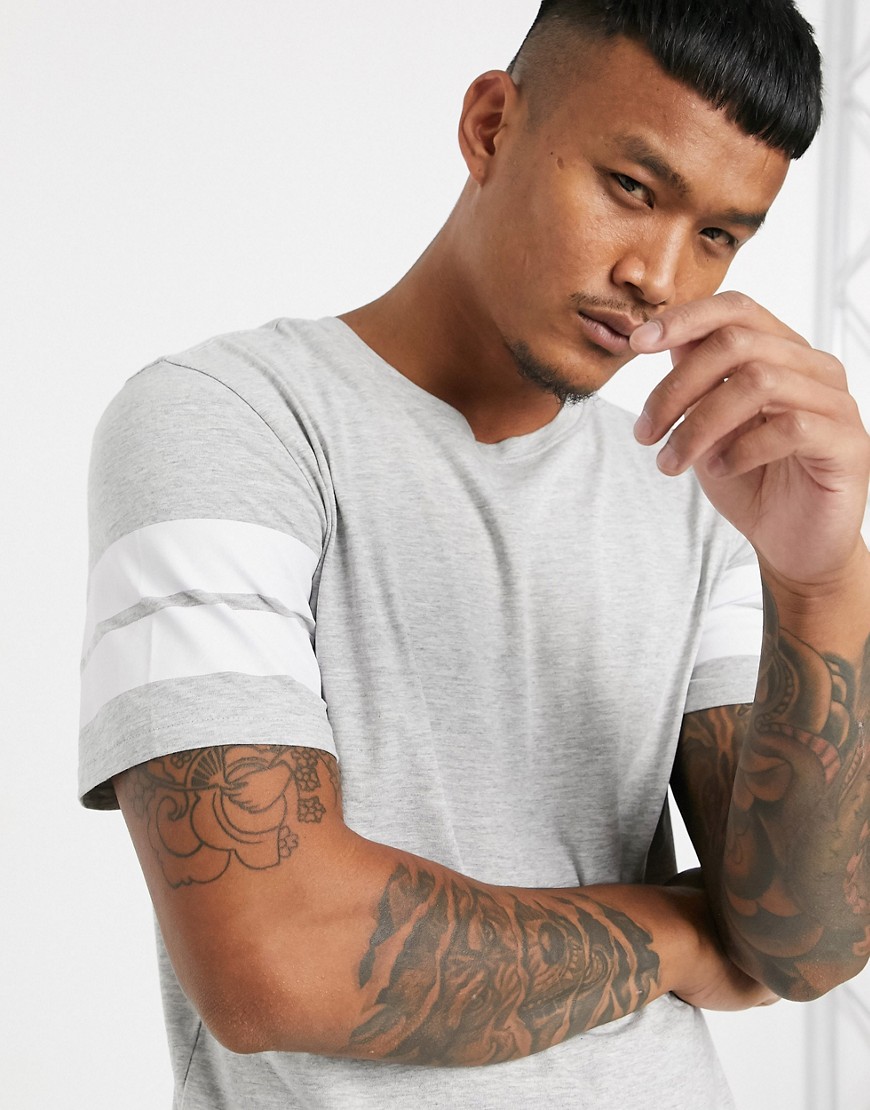 Only & Sons - T-shirt lunga grigio chiaro con righe sulle maniche