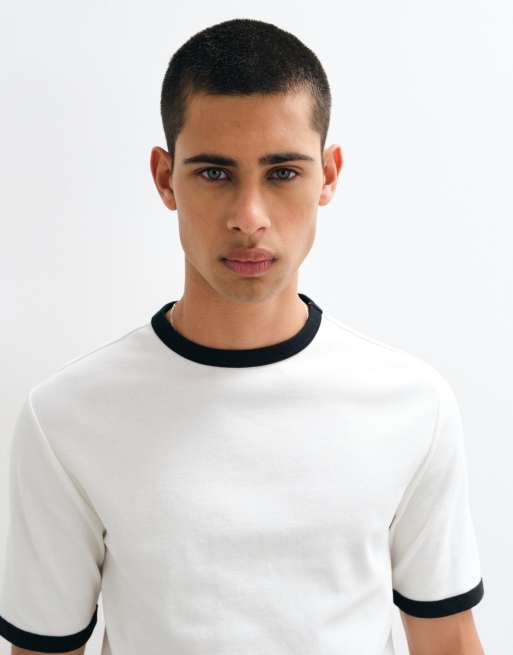ONLY & SONS t-shirt med kontrasterande kantband i vitt, 3 av 5
