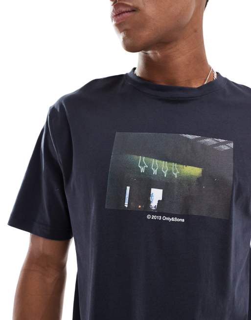 ONLY & SONS - T-shirt met fotoprint in marineblauw, 3 van 4